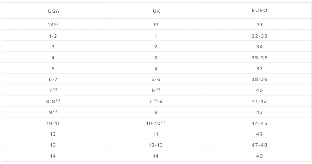 Mystic Neo Boots 0 Size Chart